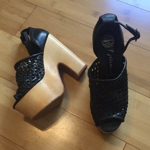 Jeffrey Campbell Black leather woven Heels